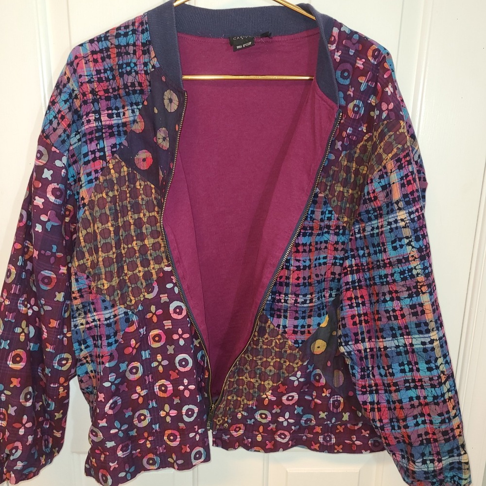 Vtg Carole Little Colorful Batik Patchwork Jacket Full Zip z 12 Artsy Granola